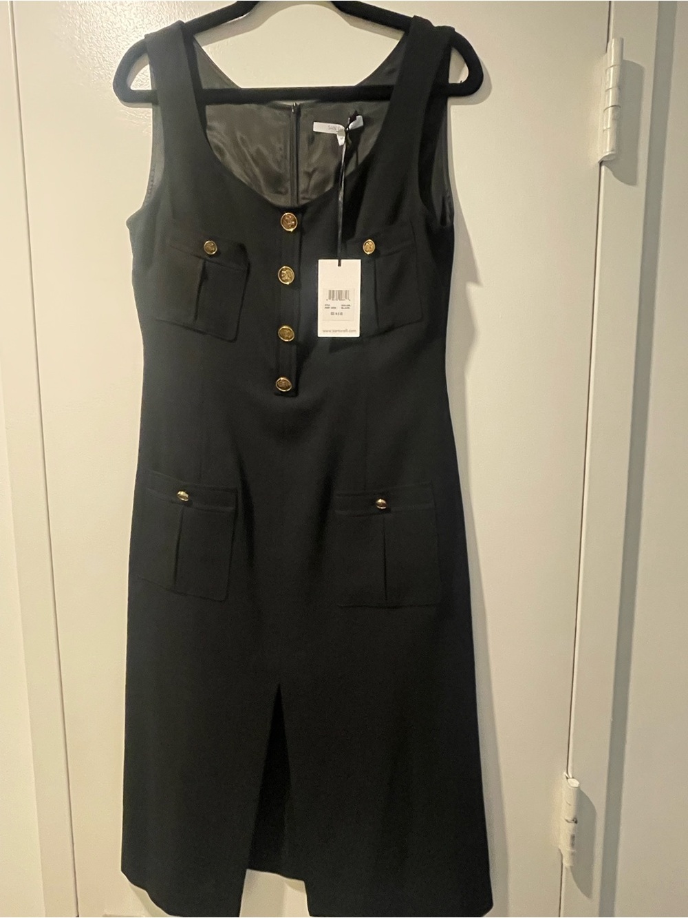 Santorelli Black Midi Dress with Gold Button Details